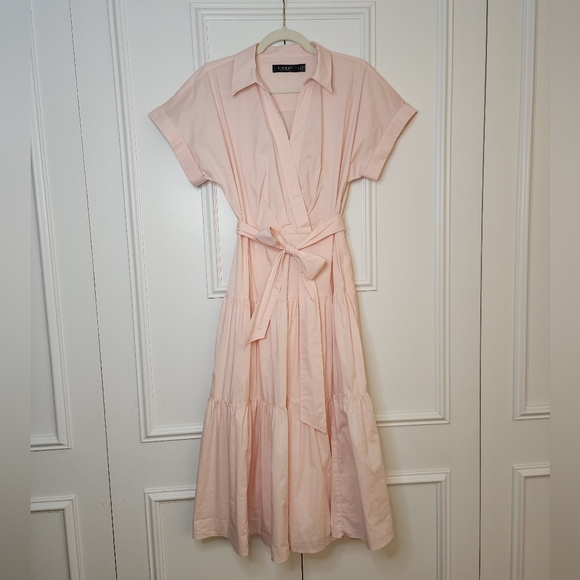 Ralph Lauren Pink Belted Cotton-Blend Tiered Dress | Size 8 - Picture 2 of 11